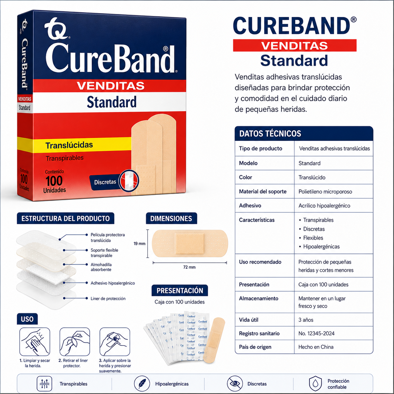 CURITAS LARGAS 1X3 PULGADAS CAJA DE 100