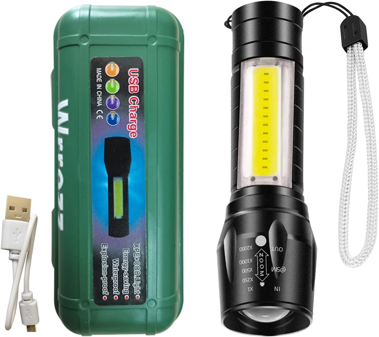 LINTERNA CARGA USB CON ESTUCHE 3 LUCES