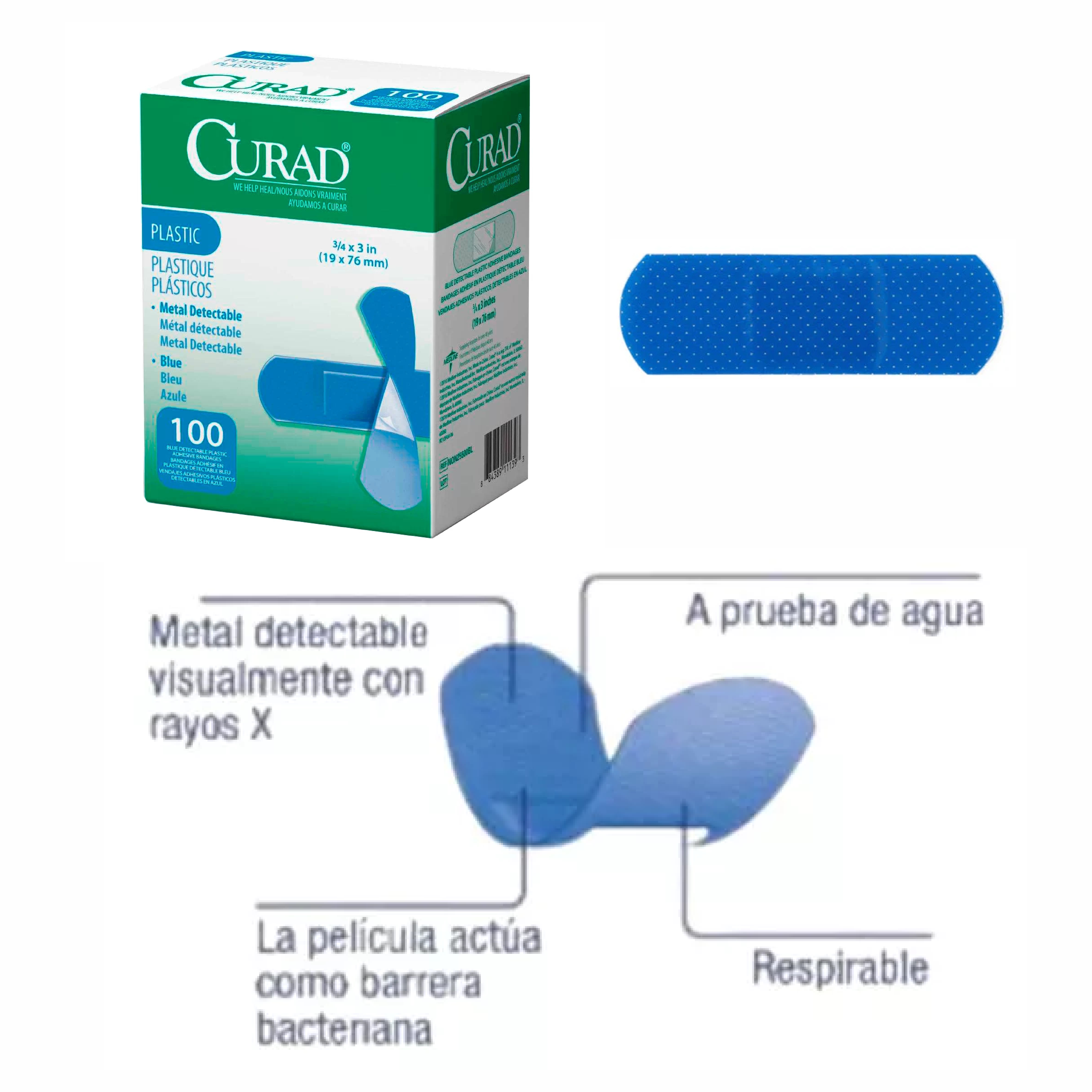 CURITAS LARGAS DETECTABLES AZULES CAJA DE 100 UD 1.9XCM X 7.6CM - 0.75" X 2.95"