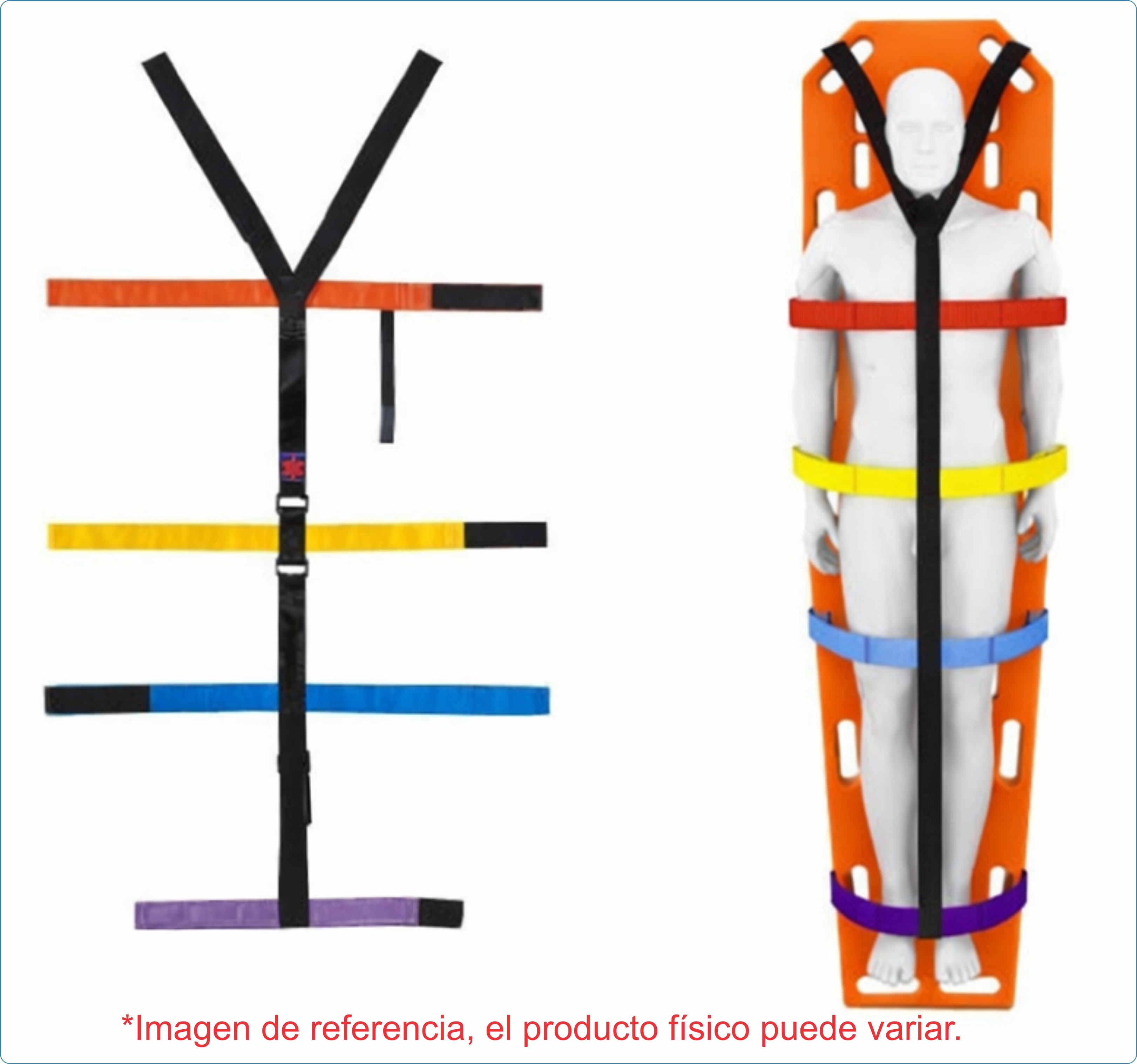 CONJUNTO DE TABLA ESPINAL NARANJA CAMILLA RÍGIDA 184 X 45 X 6 CM CON CORREA TIPO ARAÑA 10 PUNTOS