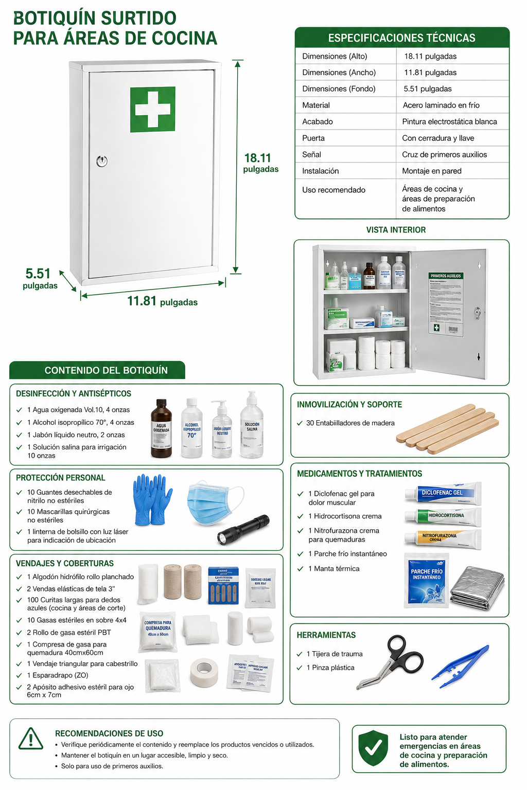 BOTIQUÍN CAJA DE METAL 46CM PARA FIJAR EN PARED -SURTIDO ATENCIÓN PRIMARIA