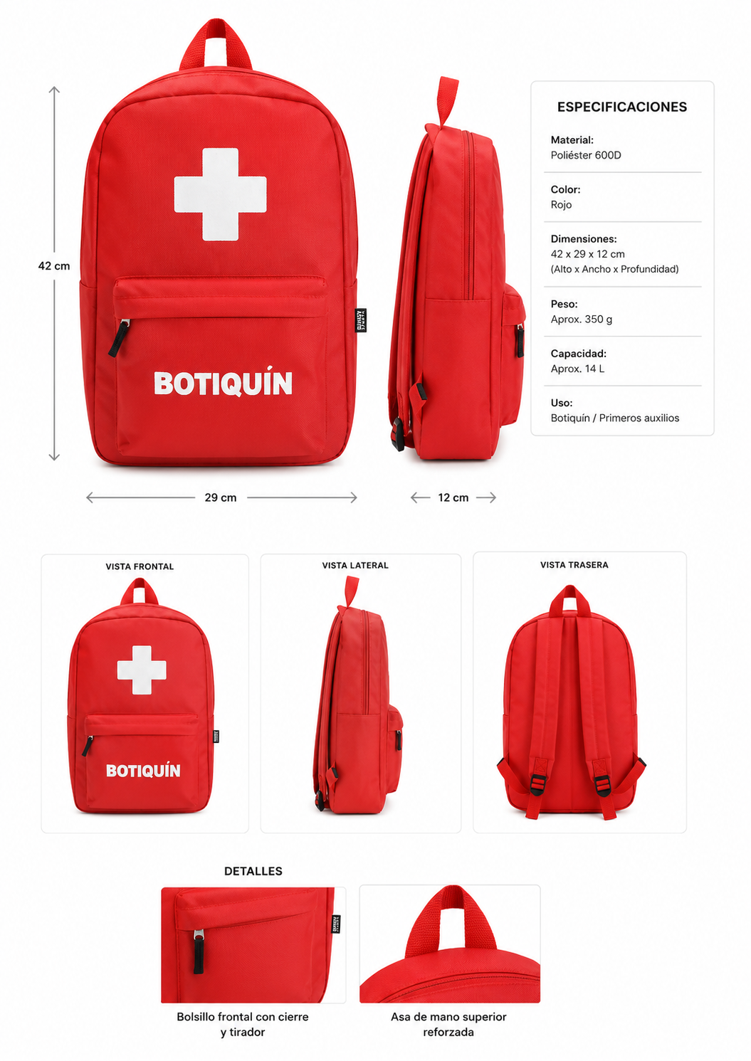 BOTIQUIN MOCHILA DE PRIMEROS AUXILIOS 17 PULGADAS - SURTIDO BÁSICO