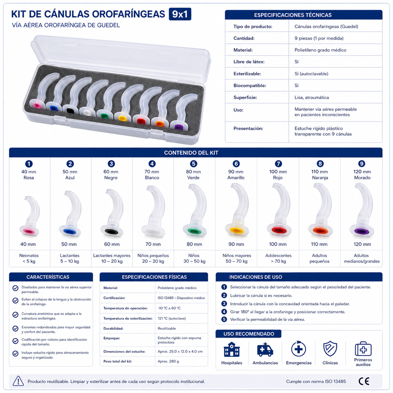 JUEGO DE CÁNULAS OROFARINGEAS 9 UNIDADES