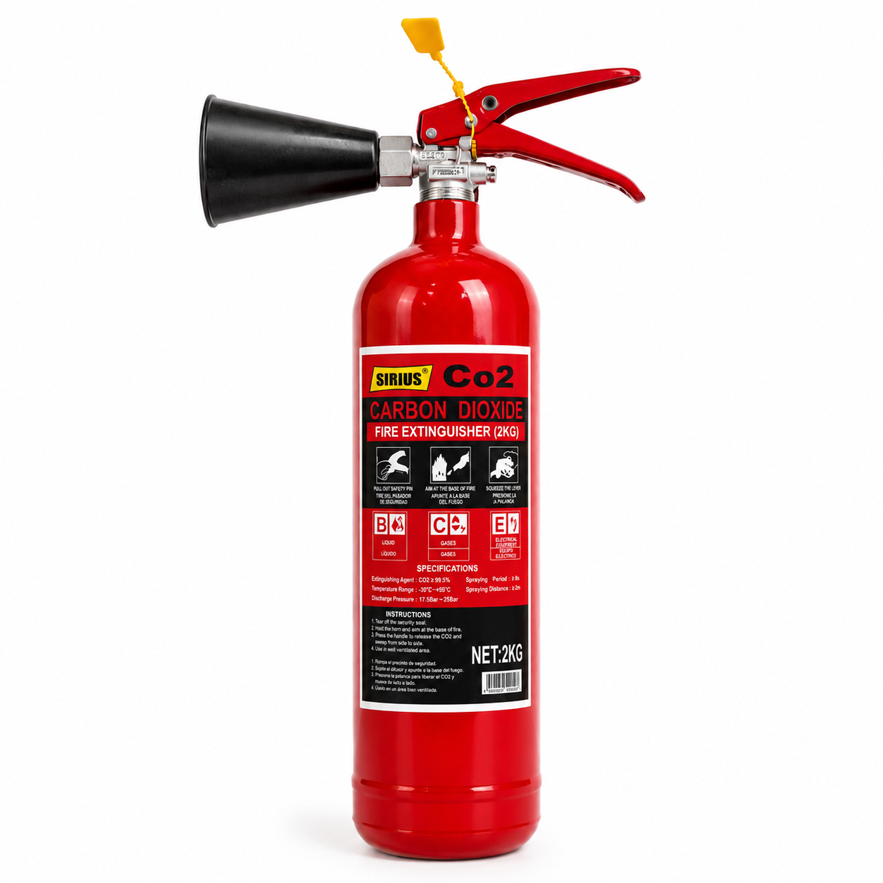 EXTINTOR CO2 RECARGABLE 2 KG (4.4LB) CON SOPORTE DE PARED