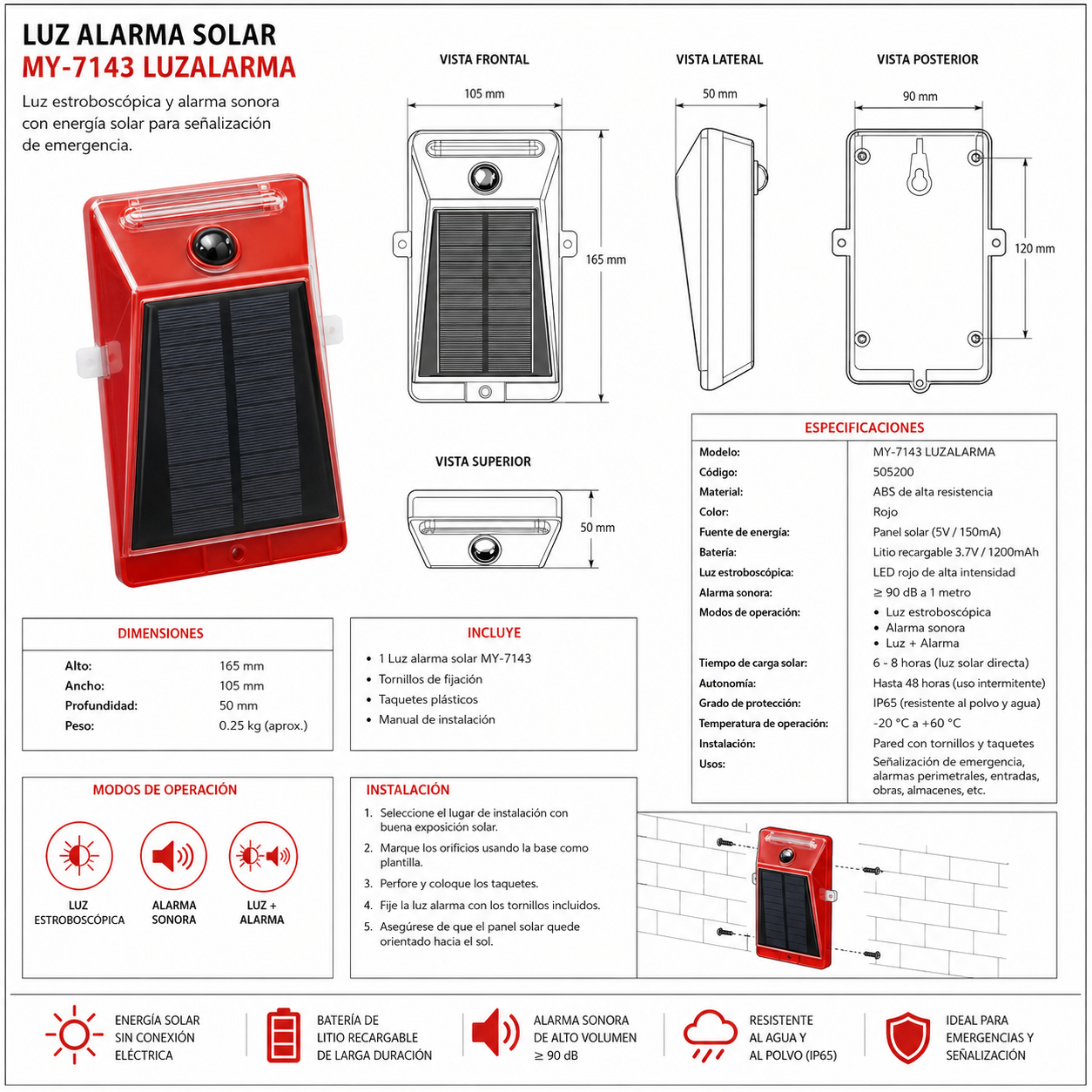 ALARMA SENSOR DE MOVIMIENTO Y LUZ CARGA SOLAR Y USB