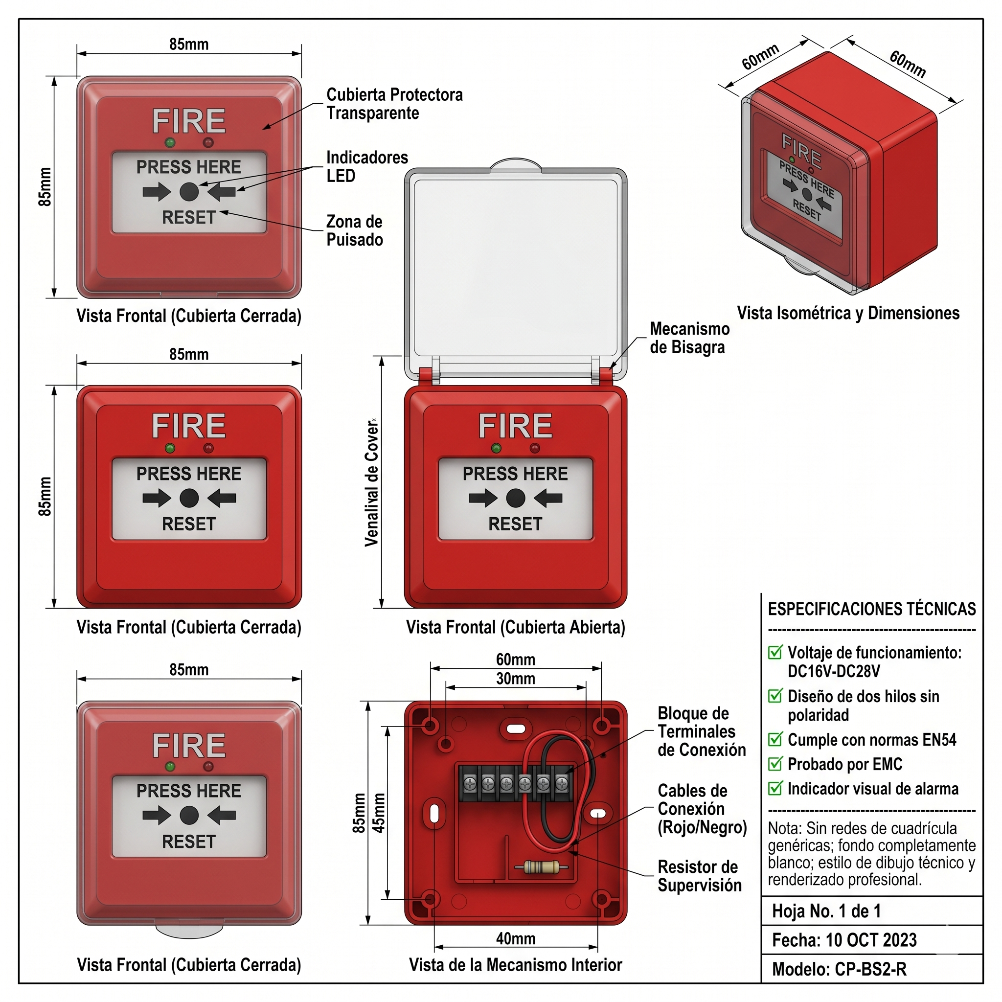 BOTÓN DE ALARMA DE INCENDIO - CONVENCIONAL - RESETEABLE