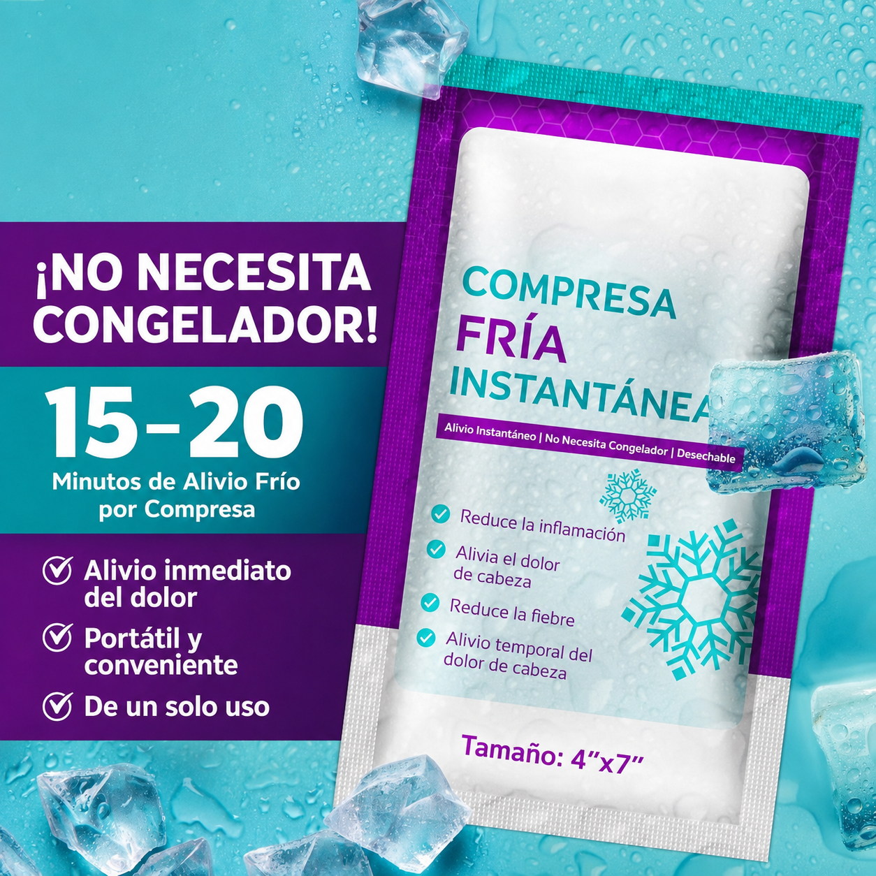 COMPRESA DE FRÍO INSTANTÁNEO PARA LESIONES  (ICE PACK) 4X7 PULGADAS