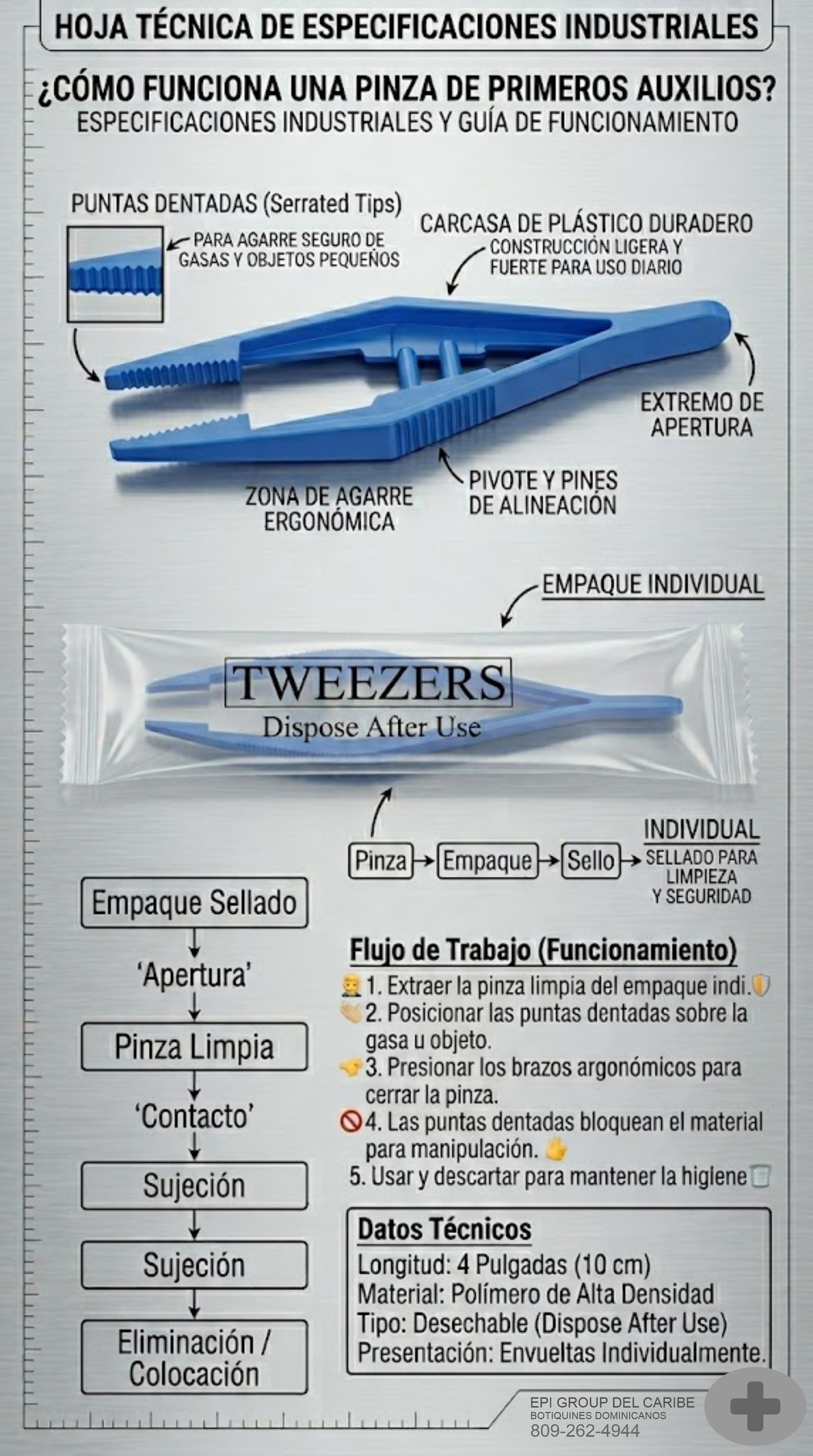 PINZA PLÁSTICA ESTÉRIL SELLADO INDIVIDUAL
